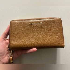 Michael Kors Tan Leather Long Zip Around Wallet